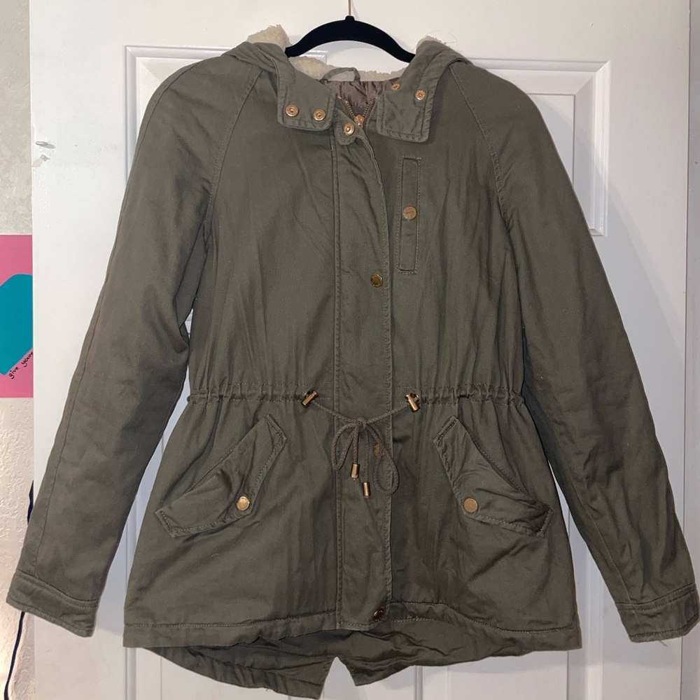 Olive Hooded Jacket with Gold Accents